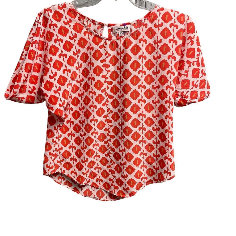 Creme Fraiche Silk Patterned Top Size XS Casual Colorful Ikat Bold Blouse Resort